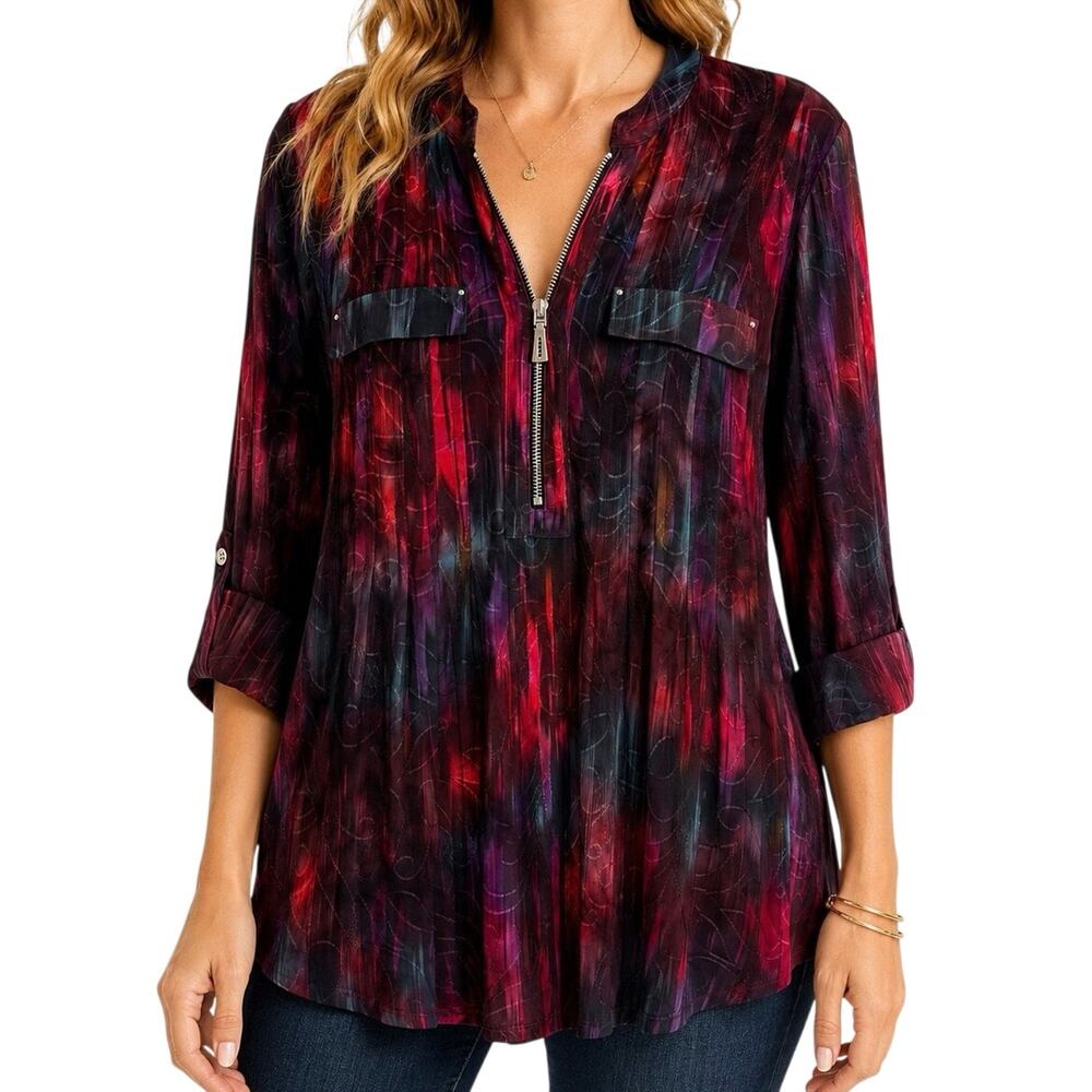 Cocomo Woman Plus Size 1X Super Stretchy Red Purple Dinner Blouse Shirt Top